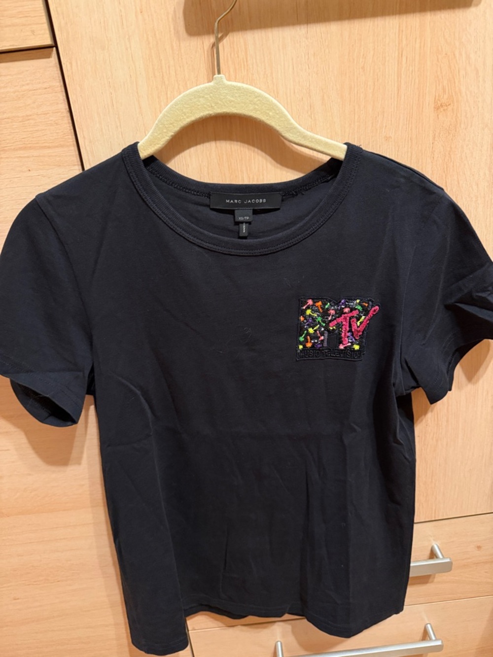 Marc Jacobs Black Short-Sleeve Tee with Multicolor MTV Patch